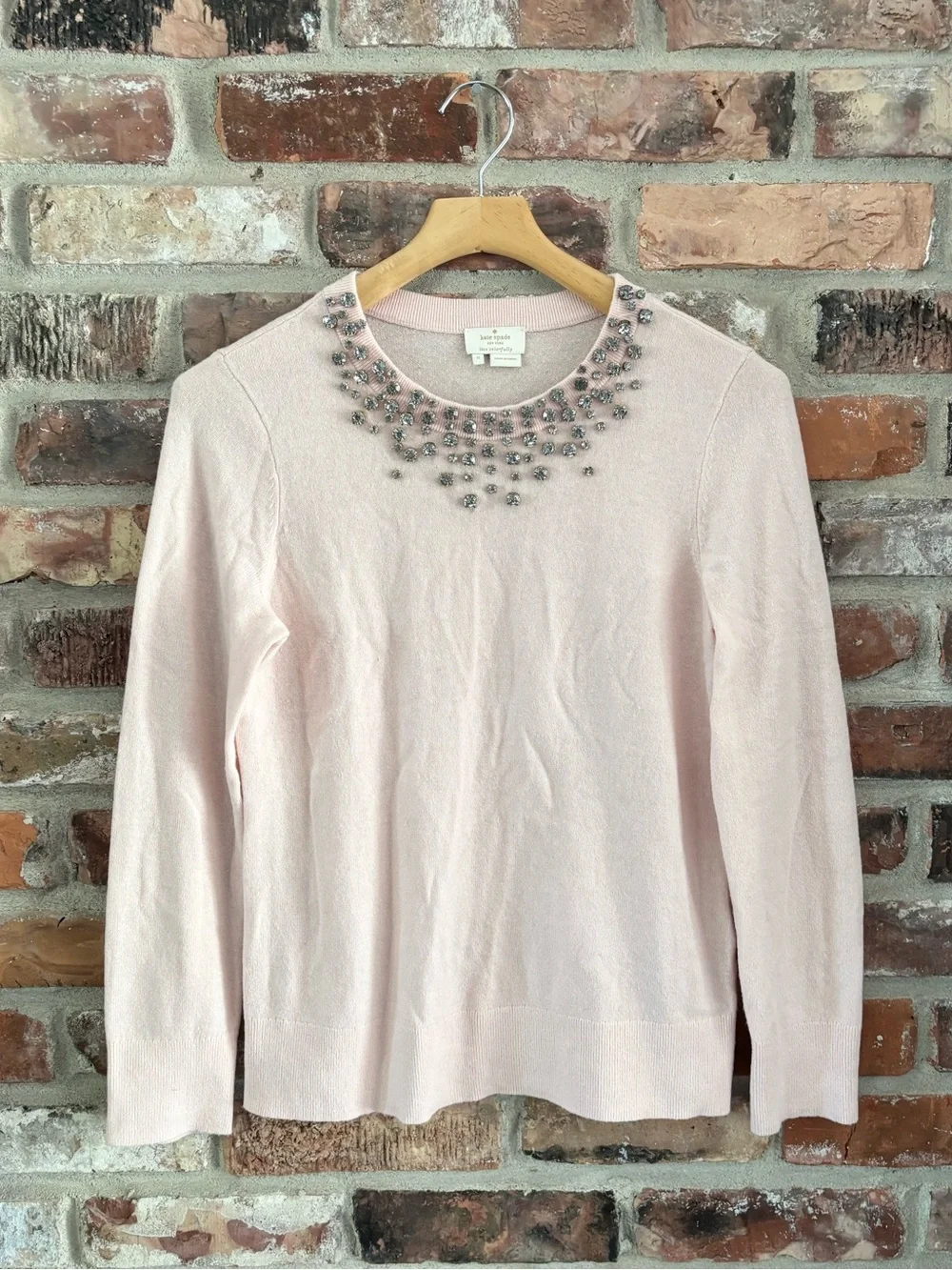 Kate Spade Pink Embellished Wool Cashmere Blend Pullover Sweater, S